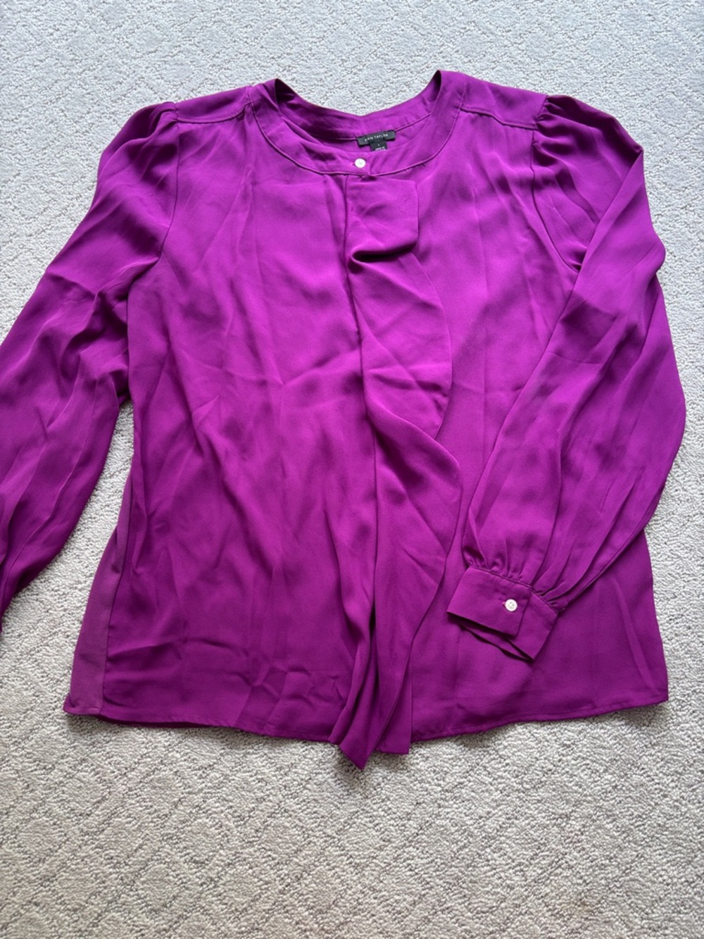 Ann Taylor Purple Long-Sleeve Button Down Blouse with Front Drape
